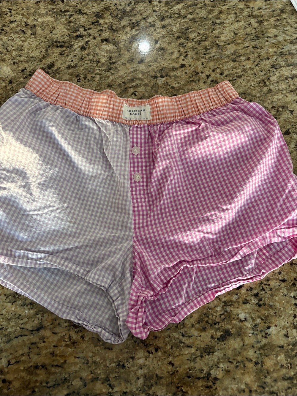 American Eagle Outfitters Pink & Lavender Gingham Lounge Shorts